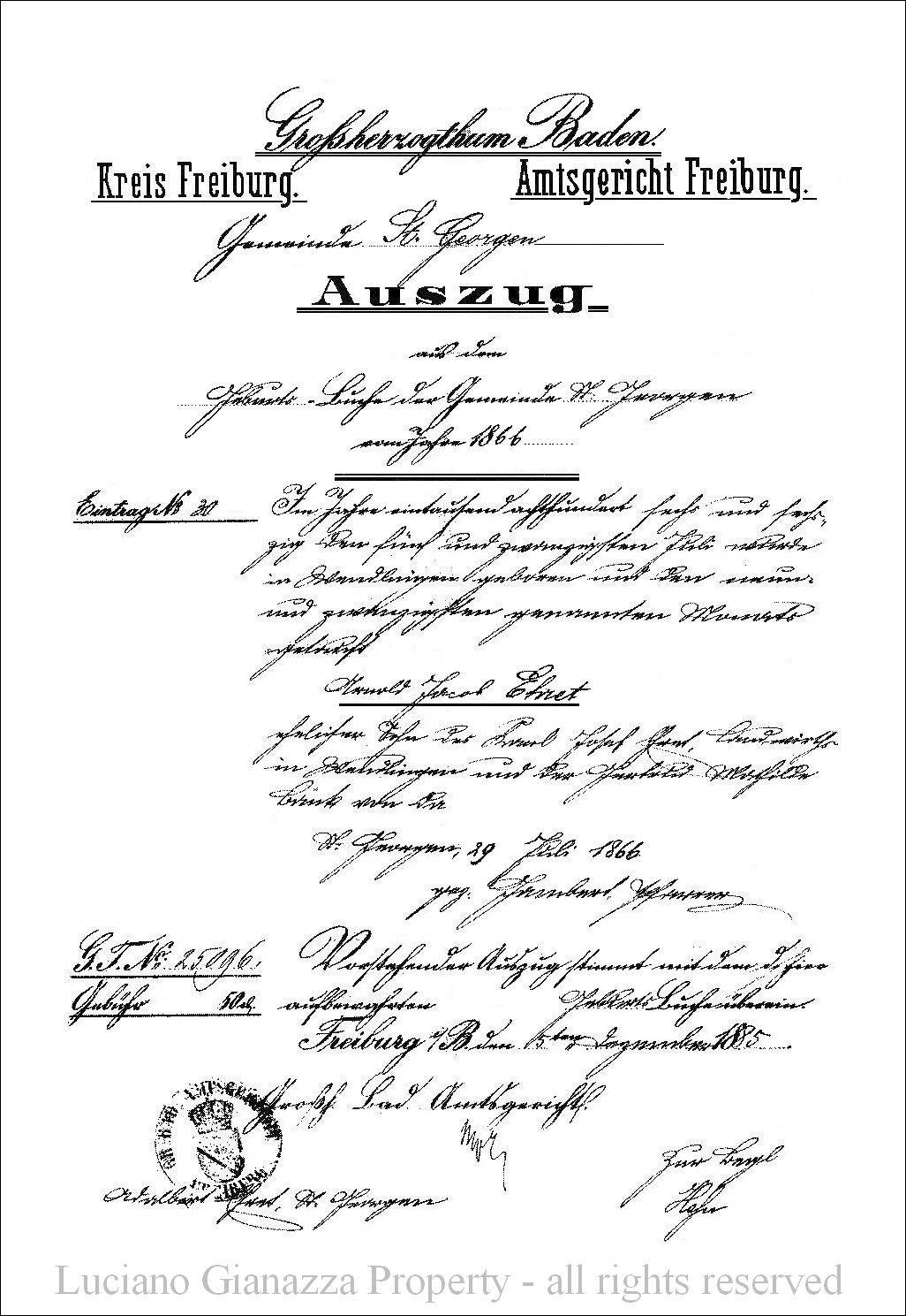 Certificato di nascita di Arnold Ehret
